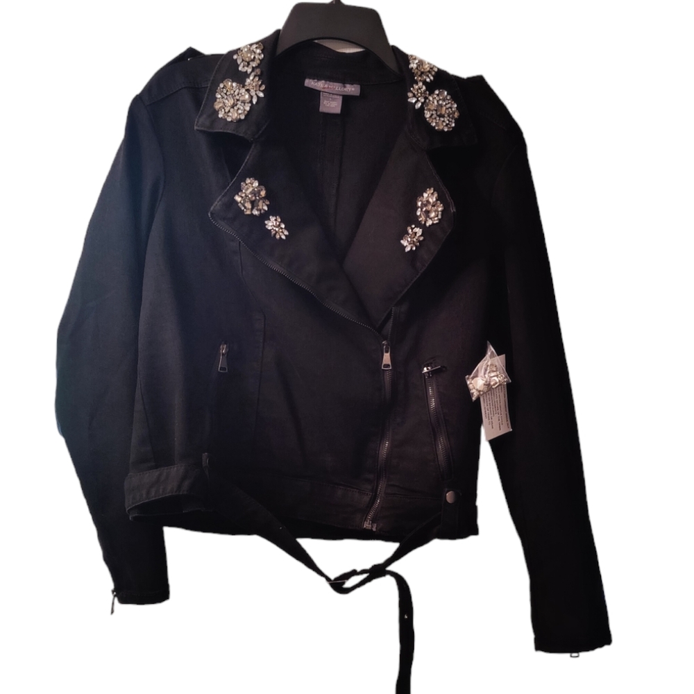 Kate & Mallory Black Embellished Moto Jean Jacket